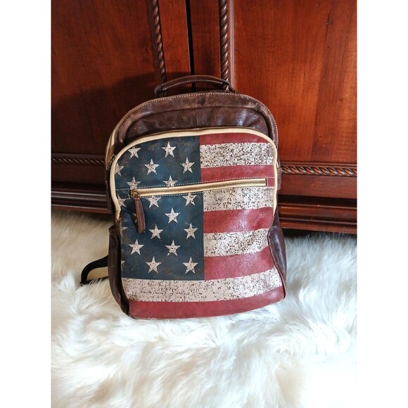 SCULLY Soft Top-Grain Leather Backpack w/American Flag 17"H x 13"W x 5"Deep - Picture 10 of 10